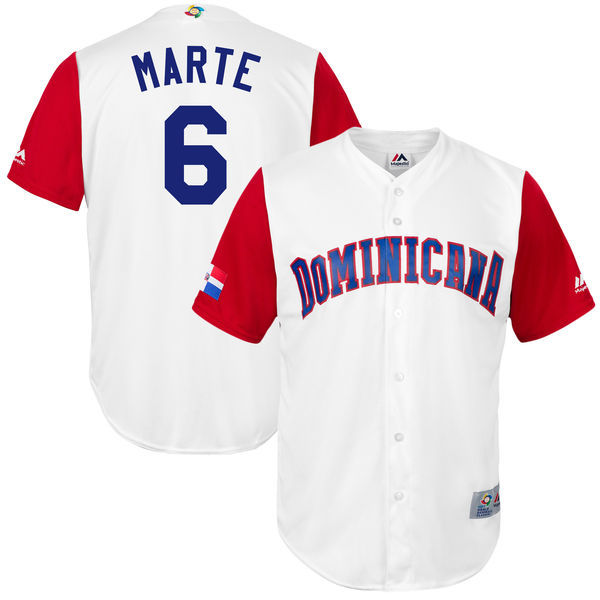 customized Men Dominican Republic Baseball #6 Starling Marte White 2017 World Baseball Classic Replica Jersey